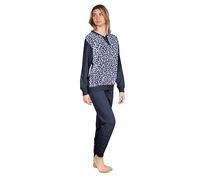 Leo Corsetteria Pigiama Donna Invernale Serafino Jacquard Felpato Molto Caldo Polsini Leopardato Taglia XL Colore Blu Animalier