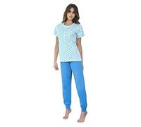 Leo Corsetteria Pigiama Donna Serafino 100% Cotone Maglina Manica Corta con Pantalone Lungo Taglia L Colore Azzurro