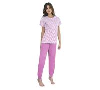 Leo Corsetteria Pigiama Donna Serafino 100% Cotone Maglina Manica Corta con Pantalone Lungo Taglia XL Colore Rosa