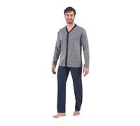 Leo Corsetteria Pigiama Lungo Uomo 100% Caldo Cotone Aperto Classico con Tasche Senza Polsini Blu Taglia L