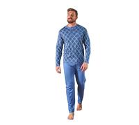 Leo Corsetteria Pigiama Lungo Uomo 100% Caldo Cotone Invernale Serafino No Polsini con Tasca Taglia L Colore Avio