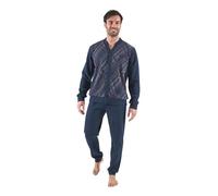 Leo Corsetteria Pigiama Lungo Uomo Aperto con Bottoni Punto Milano Molto Caldo con Taschino Blu Taglia M