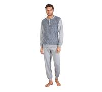 Leo Corsetteria Pigiama Uomo Invernale Serafino Jacquard Felpato Molto Caldo Polsini Fantasia Taglia M Colore Grigio Chiaro