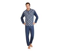 Leo Corsetteria Pigiama Uomo Invernale Serafino Jacquard Felpato Molto Caldo Senza Polsini Rombi Taglia L Colore Blu