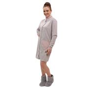 Leo Corsetteria Vestaglia per donna pile calda giovane invernale collo alto bottoni con tasche fantasia Cuori e Pois Rosa Misura L