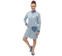Leo Corsetteria Vestaglia per donna pile calda giovane invernale collo alto bottoni con tasche fantasia Cuori e Pois Azzurro Misura M