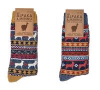 Leo Design 2 paia di calzini in lana norvegese per uomo e donna, lavorati a maglia termica, motivo peruviano, in morbida lana merino e alpaca, confortevoli Hygge, calzini per il freddo, multicolore,