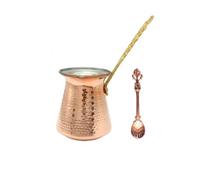 LEO Design Caffettiera turca in 5 misure, con piano cottura greco e arabo, spessore 3 mm, in rame martellato massiccio inciso a mano, con manico lungo in ottone, per 2-8 tazze (5 tazze/380 ml)