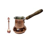 LEO Design Caffettiera turca in 5 misure, piano cottura greco arabo, spesso 3 mm, in rame massiccio martellato e inciso a mano, con manico in legno/ottone (manico in legno, 350 ml)