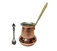 LEO Design Caffettiera turca in 5 misure, piano cottura greco arabo, spesso 3 mm, in rame massiccio martellato e inciso a mano, con manico in legno/ottone (manico in ottone, 450 ml)