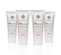 Leo & Lilo Set di 4 creme per le mani Peonia, 20 ml, cura intensiva per le mani asciutte, con oli vegetali biologici ed estratto di fiori di peonia biologici, cosmetici naturali