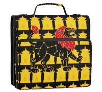 Leo Lion giallo nero 3,8 cm 3 anelli organizzatore raccoglitore con tracolla e maniglia include tasca con zip portatile casa viaggio sicuro borsa per la scuola