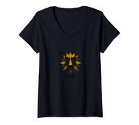 Leo Stagione Zodiaco Leone Geometrico Maglietta con Collo a V, Donna, Nero, L