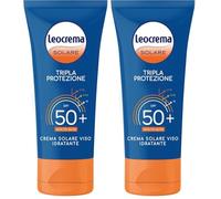 Leocrema - Crema Solare Viso SPF 50+, Tripla Protezione dai raggi solari, Resistente all'Acqua, 50ml (Confezione da 2)