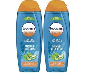 Leocrema, Docciaschiuma Doposole, Prolunga l'Abbronzatura, Idrata, Nutre e Rigenera la Pelle, Arricchito con Estratto di Menta e Aloe Vera, Proprietà Lenitive e Rinfrescanti, 250ml (Confezione da 2)