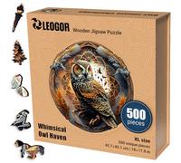 LEOGOR Puzzle in legno per adulti - 500 pezzi, 45,7 x 45,2 cm, puzzle in legno extra spesso 5 mm per adulti, puzzle rotondo XL a mosaico, stravagante gufo rifugio, pezzi unici a forma di mano