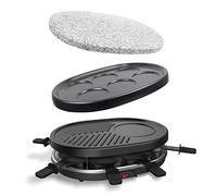 Leogreen Raclette Grill Elettrica 4 in 1 per 8 Persone, 900 W | 3 piastre intercambiabili, pietra per grigliare, piastra griglia, piastre frittelle, 8 mini padelle,lavabile in lavastoviglie