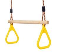 Leogreen - Trapezio in legno, Altalena a Trapezio in Legno per Bambini, anelli e barra da ginnastica per bambini, per Interno ed Esterno, Giallo