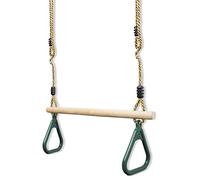 Leogreen - Trapezio in legno, anelli e barra da ginnastica per bambini, verde, materiale: plastica (PP, PE)