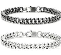 LEOINAER Bracciale da Uomo in Acciaio Inossidabile Bicolor, 2 Pezzi 8mm, Lunghezza 19cm/21cm/23cm, Bracciale Panzerchain per Uomini, Regalo Uomo Elegante