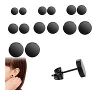 LEOINAER Orecchini a Bottone Neri in Acciaio Inossidabile, Set 7 Paia 3-10 mm con Chiusure a Farfalla in Acciaio, Orecchini a Lobo Unisex Lucidi per Uso Quotidiano, Feste e Regalo