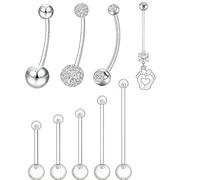 LEOINAER Piercing della Pancia Gravidanza 38mm, Set di 9 Pezzi con 5 Aghi Opachi e Invisibili (12/14/16/25/35 mm), Flessibile e Adatto per Donne Incinte