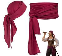 LEOINAER Set Bandana Pirata Donna e Uomo, Accessori Pirata con Fazzoletti Rossi e Cintura, Perfetti per Costumi da Pirata