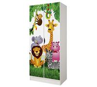 leomark armadio bianco 70 x 42,5 x 161,5 cm alla stanza del bambino, capiente e funzionale armadio in legno con ante, solido appendiabiti, mobili per bambini, Animali