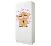 leomark armadio bianco 70 x 42,5 x 161,5 cm alla stanza del bambino, capiente e funzionale armadio in legno con ante, solido appendiabiti, mobili per bambini, Orsacchiotti
