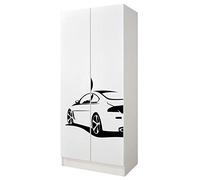 leomark armadio bianco 70 x 42,5 x 161,5 cm alla stanza del bambino, capiente e funzionale armadio in legno con ante, solido appendiabiti, mobili per bambini, Auto sportiva