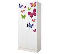 leomark armadio bianco 70 x 42,5 x 161,5 cm alla stanza del bambino, capiente e funzionale armadio in legno con ante, solido appendiabiti, mobili per bambini, Farfalle