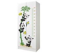 leomark armadio bianco 70 x 42,5 x 161,5 cm alla stanza del bambino, capiente e funzionale armadio in legno con ante, solido appendiabiti, mobili per bambini, Orsi Panda