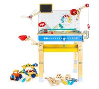 leomark Banco da Lavoro Set in Legno Laboratorio di Attrezzi per Bambini con Accessori Giocattolo per casa Scuola e Asilo- Constructor A(89) cm Gru Escavatore Ascensore+Auto Carro attrezzi-166 Pezzi.