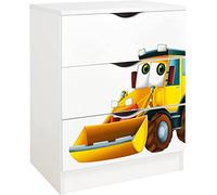 leomark cassettiera in legno 60 x 42 x 78 cm, comò con cassetti Roma, armadietto per camera da letto casa, scuola materna, asilo nido, stile scandinavo, mobiletto con stampa UV Escavatore