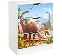 leomark cassettiera in legno 60 x 42 x 78 cm, comò con cassetti Roma, armadietto per camera da letto casa, scuola materna, asilo nido, stile scandinavo, mobiletto con stampa UV Dino Jurarassic