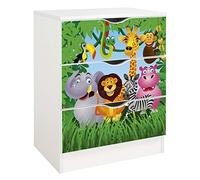 leomark cassettiera in legno 60 x 42 x 78, comò con cassetti Roma, armadietto per camera da letto casa, scuola materna, asilo nido, stile scandinavo, mobiletto con stampa UV Animale