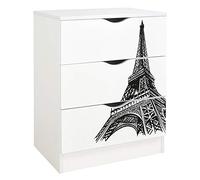 leomark cassettiera in legno 60 x 42 x 78, comò con cassetti Roma, armadietto per camera da letto casa, scuola materna, asilo nido, stile scandinavo, mobiletto con stampa UV Torre Eiffel