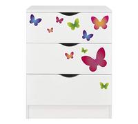 leomark cassettiera in legno 60 x 42 x 78, comò con cassetti Roma, armadietto per camera da letto casa, scuola materna, asilo nido, stile scandinavo, mobiletto con stampa UV Farfalle