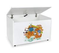 leomark contenitore portagiochi in legno, panca su ruote 71x40x46 cm(A) 91L, scatola con coperchio, mobili per camera da letto e asili, scuole, uffici, cassapanca per bambini, stampa UV - Arca di Noè