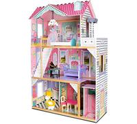 Leomark exclusive Appartamento, villa casa delle bambole del legno a 3 piani, con arredamento e accessori, casetta bambole con rosa ascensore, dimensioni:85,5x33x121cm (LxPxA)