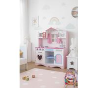 Leomark rosa cucina PINK PLAY per bambini in legno con pentole di metallo con accessori + stoffa morbida per i piccoli chef - impara ad preparare primi secondi e dolci Dimensioni: 82x30x101 cm