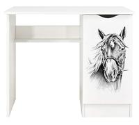 leomark scrivania per bambini in legno 90cm x 50cm x 77cm (LxPxA), set di mobili per computer, scrittoio stile moderno, tavolo per imparare e giocare, mobili per bambini, Ritratto di un cavallo