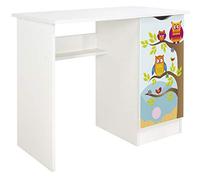 leomark scrivania per bambini in legno 90cm x 50cm x 77cm (LxPxA), set di mobili per computer, scrittoio stile moderno, tavolo per imparare e giocare, mobili per la camera dei bambini, Gufi