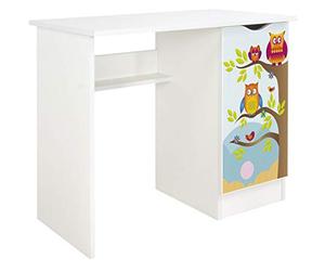 leomark scrivania per bambini in legno 90cm x 50cm x 77cm (LxPxA), set di mobili per computer, scrittoio stile moderno, tavolo per imparare e giocare, mobili per la camera dei bambini, Gufi