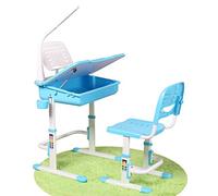 Leomark scrivania tavolo, sedia ergonomica per bambini, basculante scrittoio set di mobili altezza regolabile per l'apprendimento, srivania con cassetto colore BLU