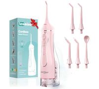 Leominor Irrigatore orale portatile per denti, 300 ml, serbatoio rimovibile, impermeabile IPX7, ricaricabile, da viaggio, filo interdentale elettrico professionale per denti (rosa)