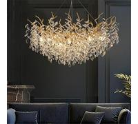 Leomix Lampadario Moderno in Cristallo, Lampadari Rotondi per Sala da Pranzo, Illuminazione A Lampadario con Rami di Albero Dorati, Lampade da Soffitto con Rami E Cristalli,D80cm