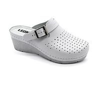 LEON 1000 Zoccoli Sabot Pantofole Scarpe di Pelle, Donna, Bianco, EU 38