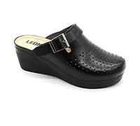 LEON 1000 Zoccoli Sabot Pantofole Scarpe di Pelle, Donna, Nero, EU 38