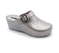 LEON 1000 Zoccoli Sabot Pantofole Scarpe di Pelle, Donna, Perla, EU 40
